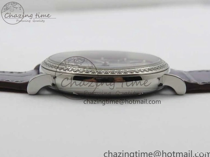 MIROTIME 0510 Attractive Portofino 37mm SS V7F 1:1 Best Edition Gray Dial Diamonds Bezel on Gray Leather Strap A 7091